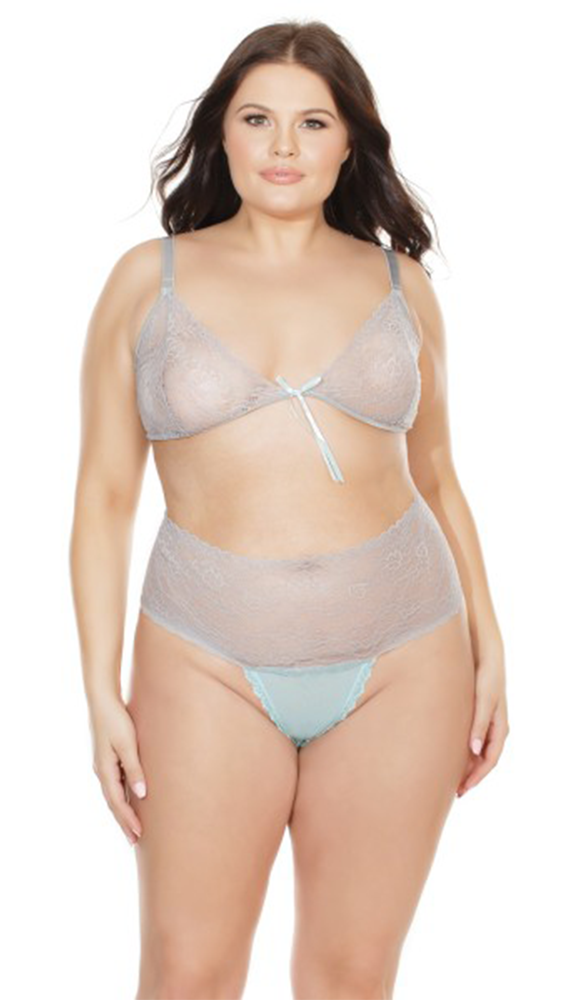 Misty Blue And Grey Bra And Panty Set - Lingerie