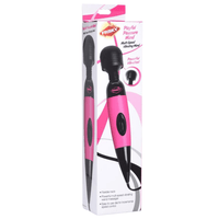 Image of the product packaging of the pink wand massager.