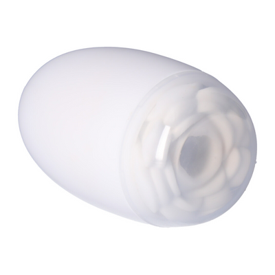 Picture of the rose masturbator with the case and lid, layind down.