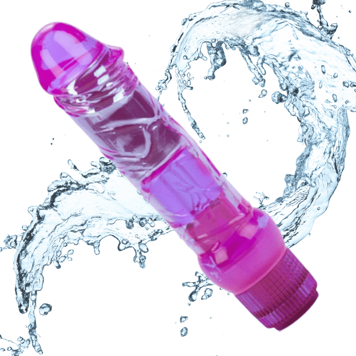 Image of the vibrator with water splashing behind it.