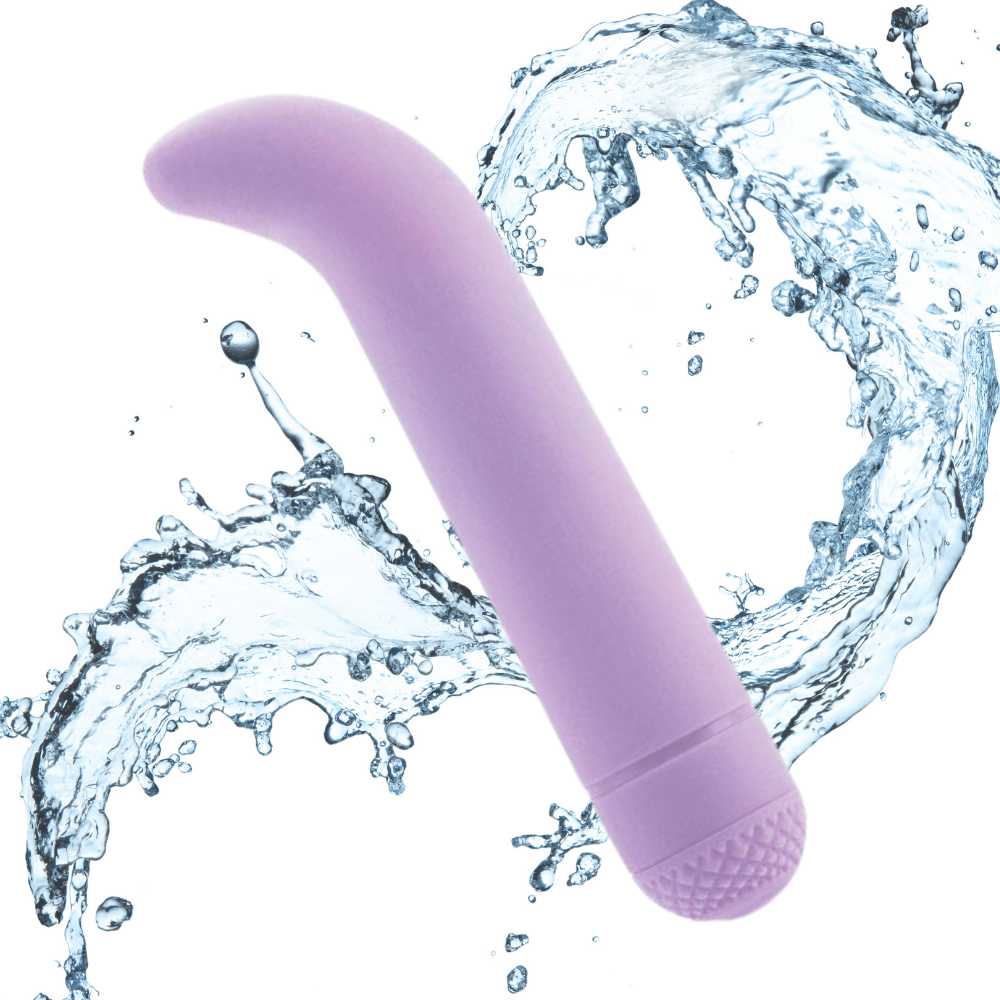 Image of the vibrator with water splashing behind it.