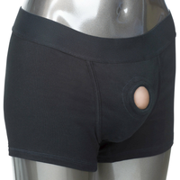Image of the Packer Gear Boxer Brief Harness showing a dildo packer inside the pouch (Dildo not included)