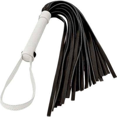 Image of the GLO Bondage Glow In The Dark Flogger. This short handled flogger has a faux leather grip that glows in the dark for kinky bondage play!
