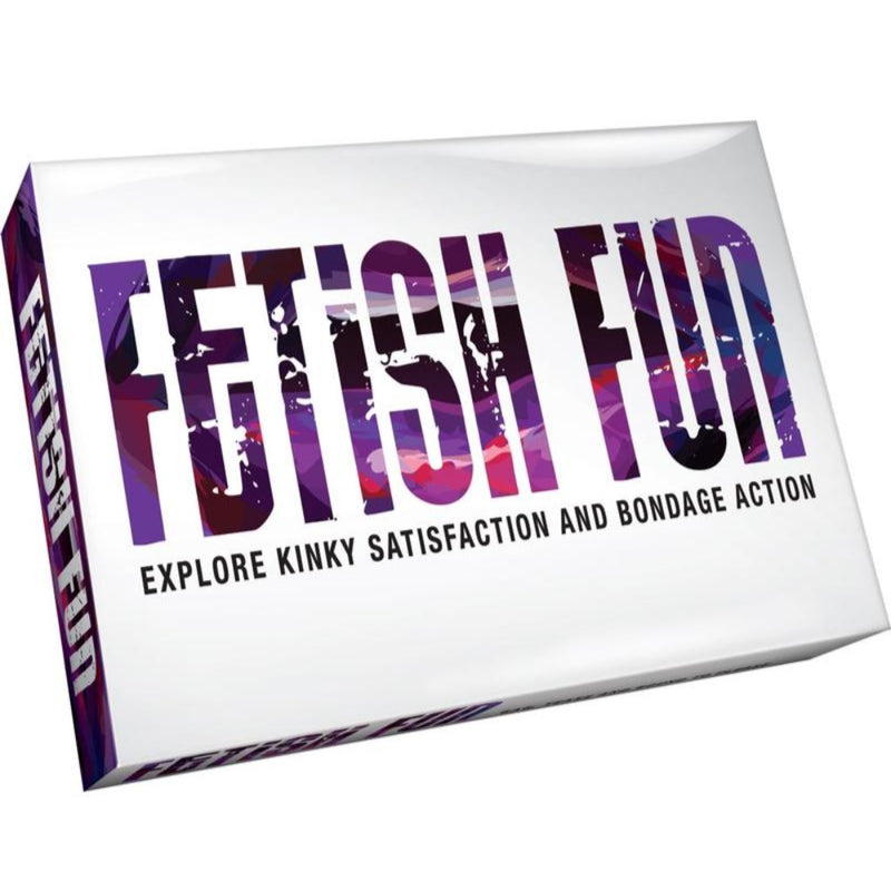 Image of the packaging for the Fetish Fun - Kinky Adult Board Game. Text reads Fetish Fun, Explore kinky satisfaction and bondage action