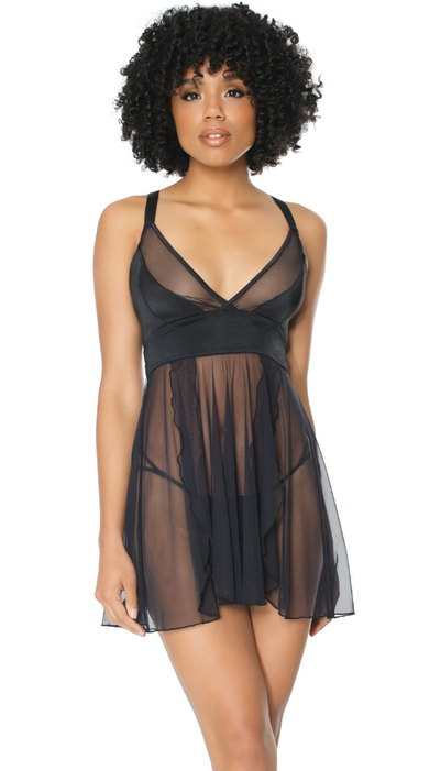 Image of the babydoll on the model from the front. Size one size.