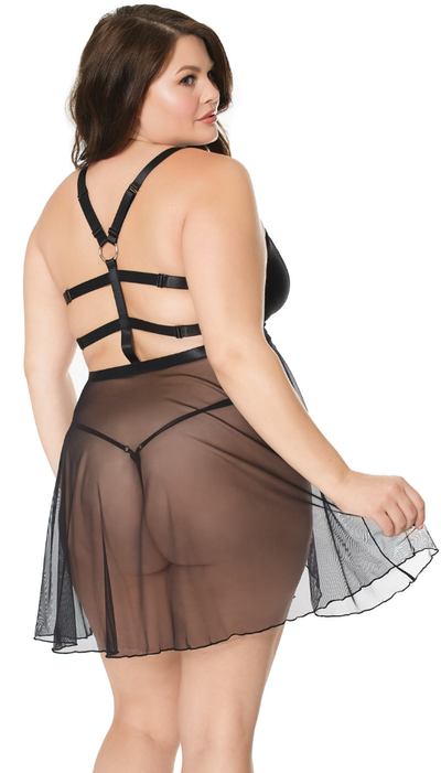 Image of the babydoll on the model from the back. Size one size / extra large.