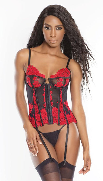 Embroidered Bustier with Lace-up Back - Lingerie