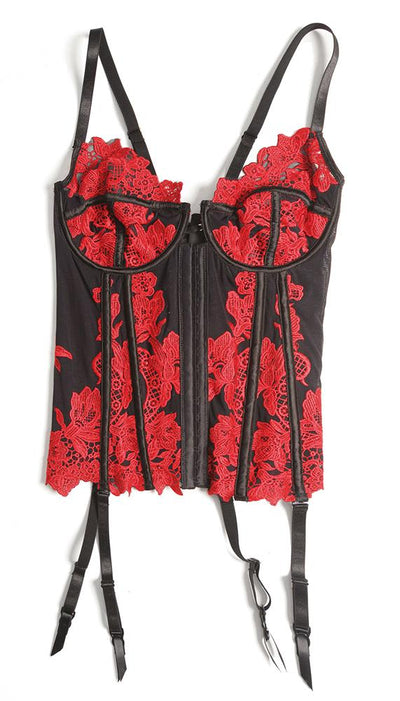 Embroidered Bustier with Lace-up Back - Lingerie