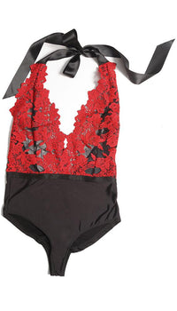 Deep V-Neck Embroidered Teddy - Lingerie