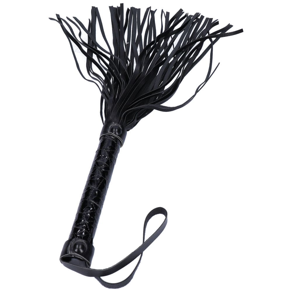 Black bondage flogger with design on handle