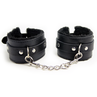 Adjustable Leather Faux Fur Lined Wrist Cuffs - Bondage