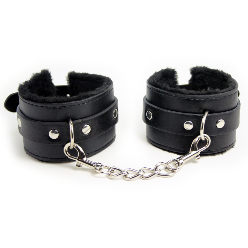 Adjustable Leather Faux Fur Lined Wrist Cuffs - Bondage