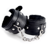 Adjustable Leather Faux Fur Lined Wrist Cuffs - Bondage