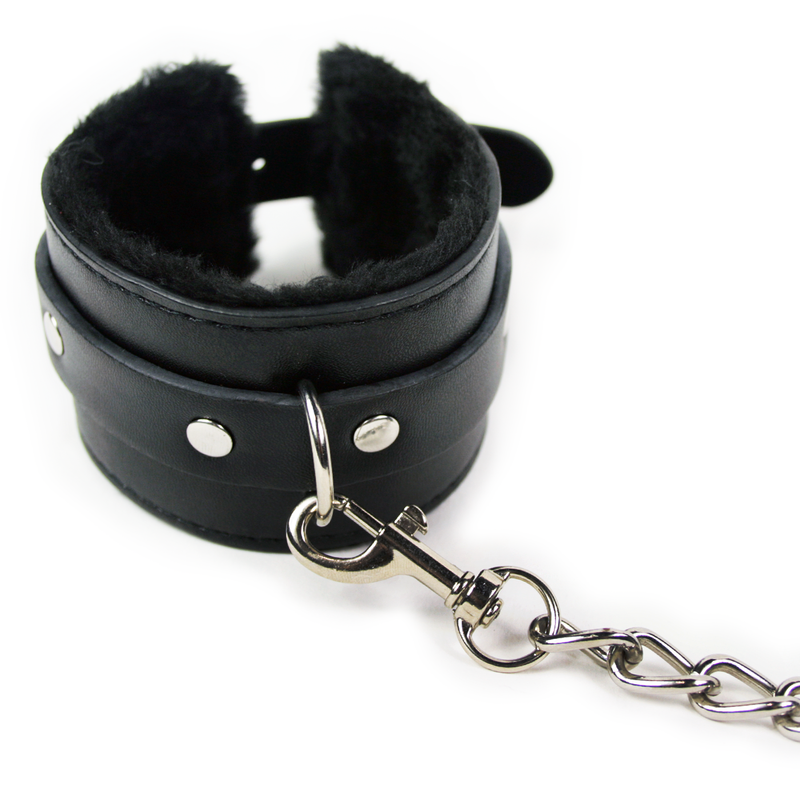 Adjustable Leather Faux Fur Lined Wrist Cuffs - Bondage