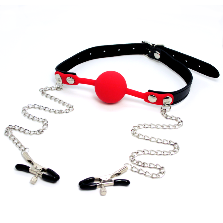 Silicone Ball Gag & Nipple Clamps - Bondage