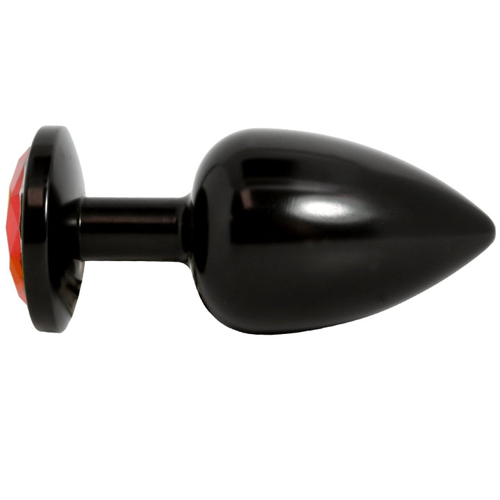 Black Aluminum Anal Plug with Red Jewel - Anal Toys