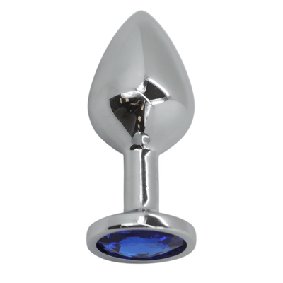 Image of the blue jewel metal butt plug.