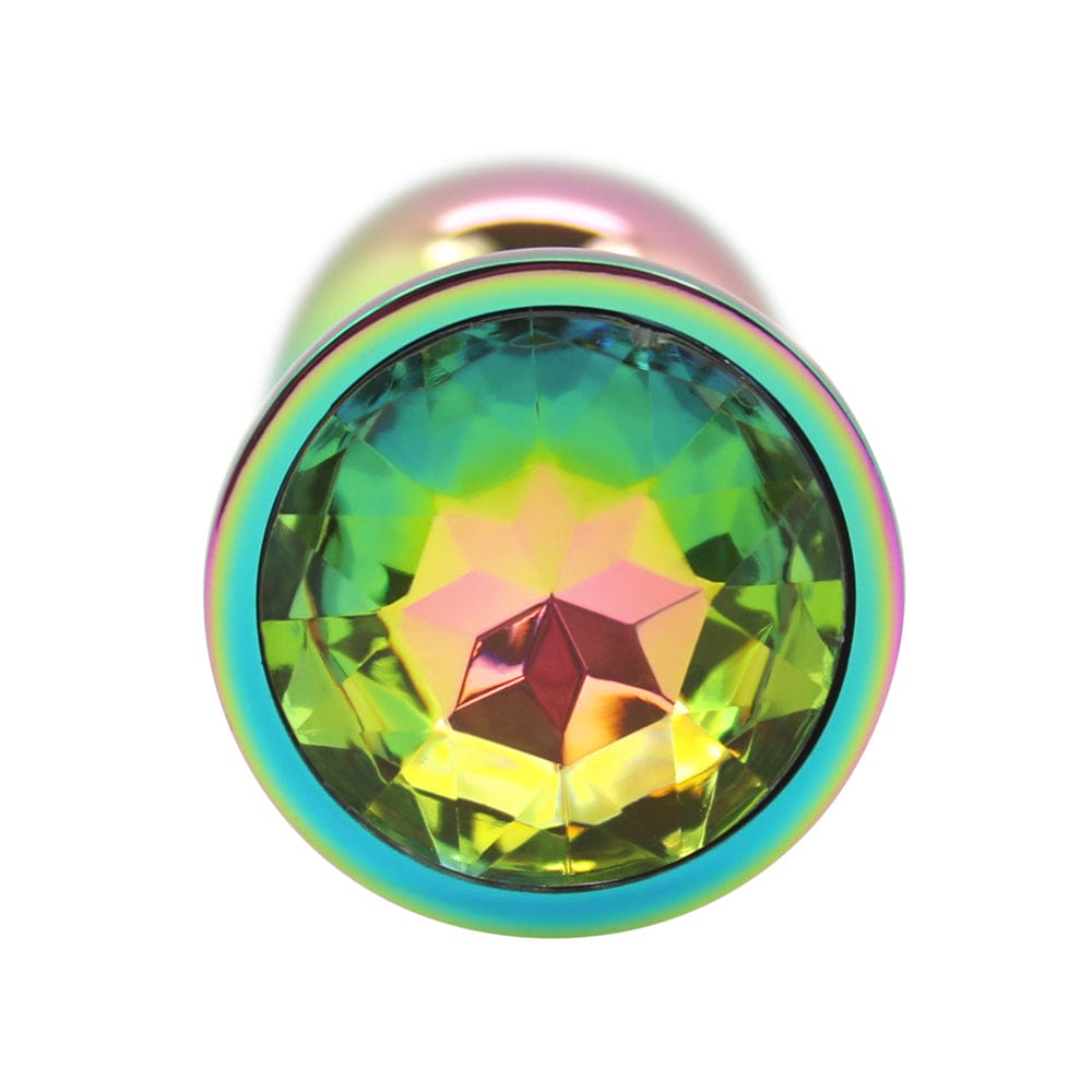 Rainbow metal butt plug with rainbow jewel