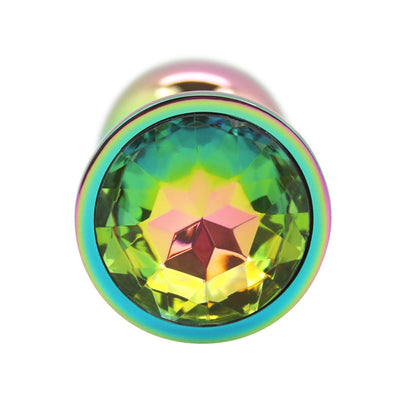 Rainbow metal butt plug with rainbow jewel