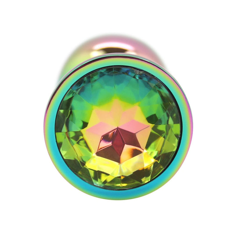 Rainbow metal butt plug with rainbow jewel