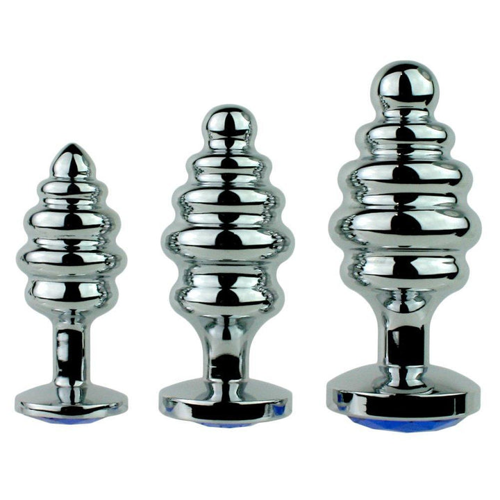Jewel Metal Booty Plug - Rippled for Intense Sensations! - Anal Toys