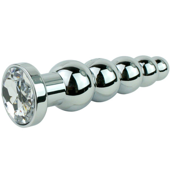 Beaded Metal Anal Fetish Plug with Crystal Base - Anal Toys