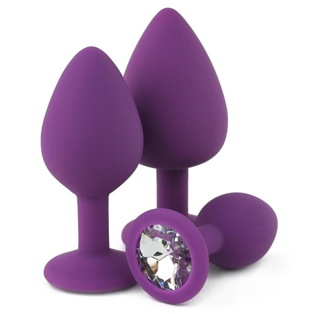 Purple plug with clear jewel Silicone Anal Plug - Anal Toys