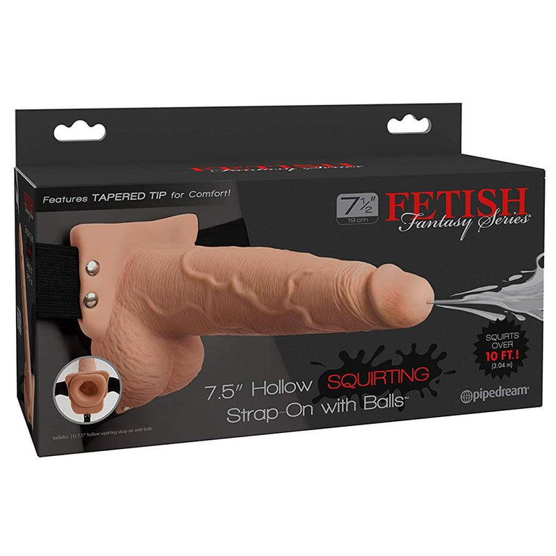 Squirting 7.5 Inch Hollow Strap On With Adjustable Straps - Male Sex Toys