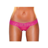 Hot pink lacey panties shown on model