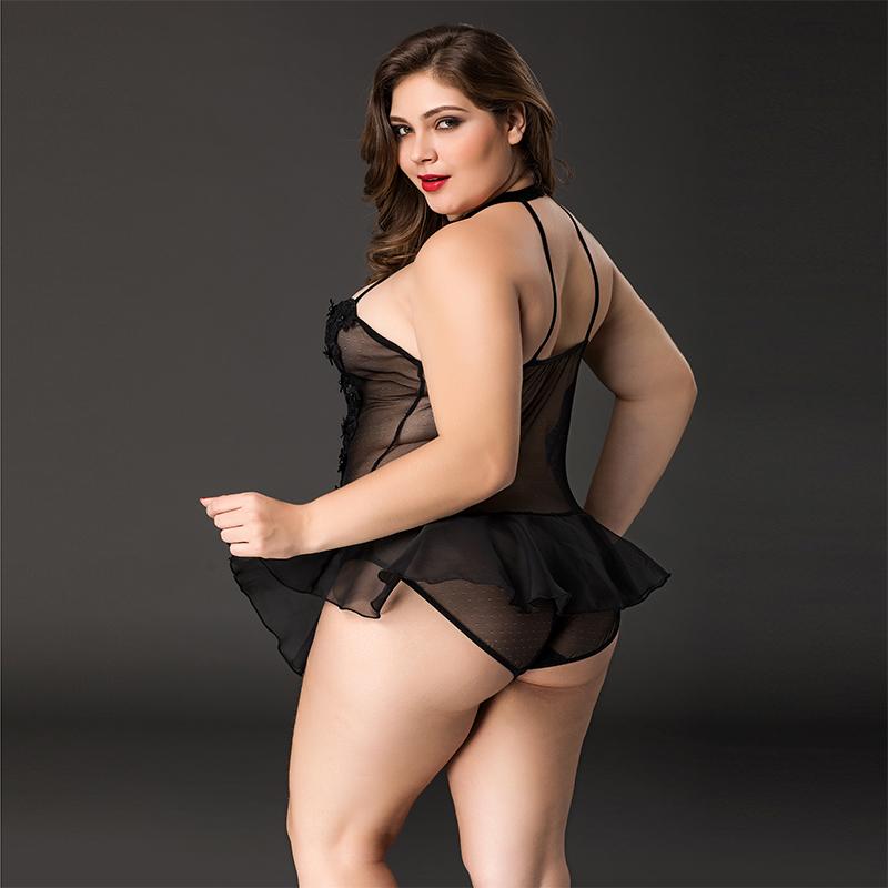 Sheer Black Skirted Teddy - L-XL - Lingerie