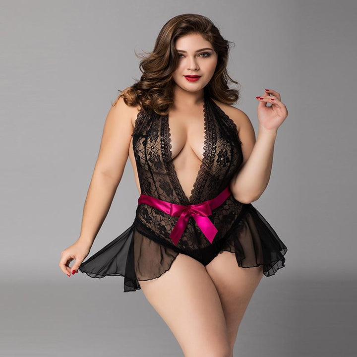 Black Lace Skirted Teddy - L-XL - Lingerie