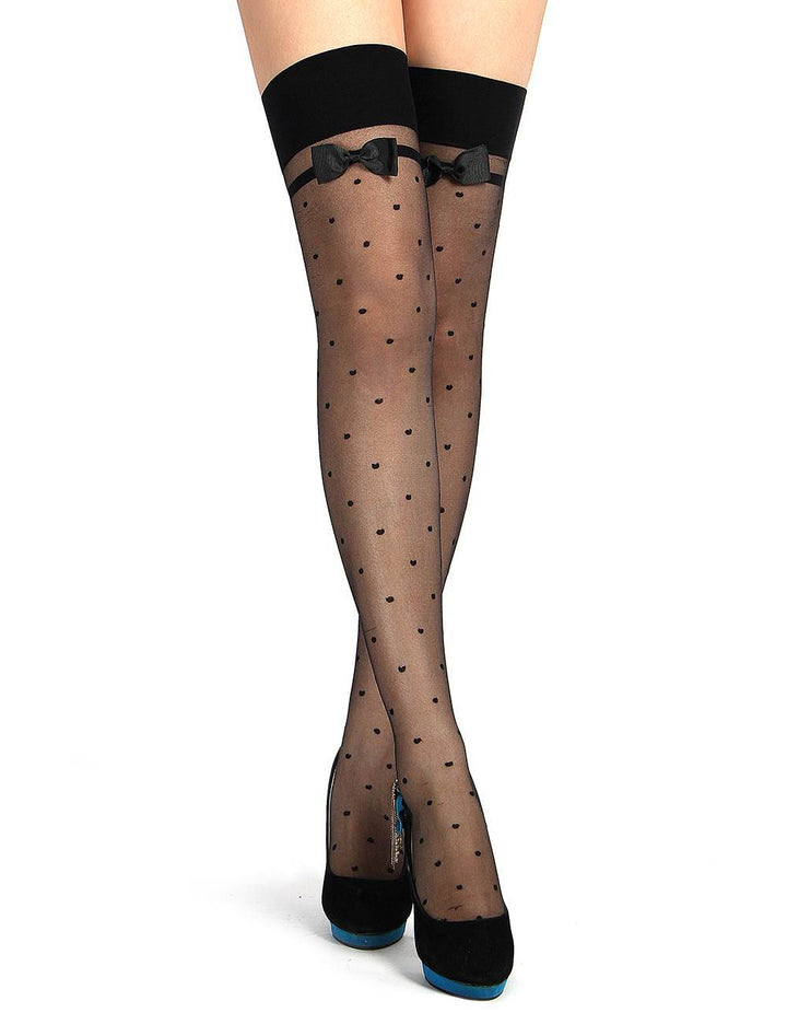 Black Polka-Dot Stockings - One Size Fits Most - Lingerie