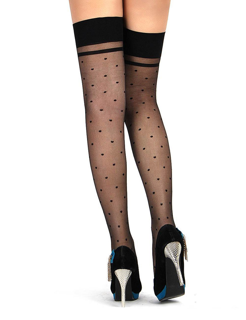 Black Polka-Dot Stockings - One Size Fits Most - Lingerie