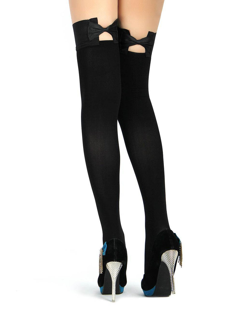 Black Bow Stockings - One Size Fits Most - Lingerie
