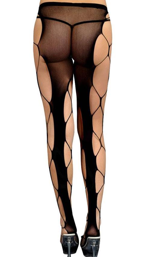 Black hexagon net pantyhose: one size fits most.  - Lingerie