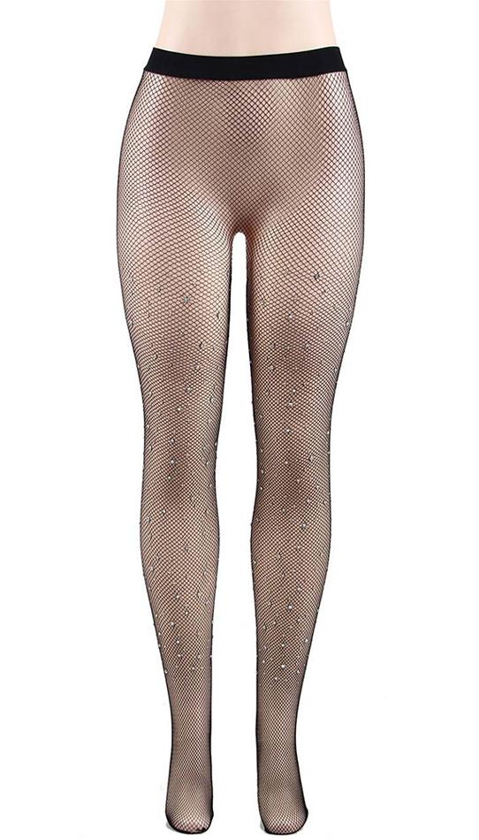 Black fishnet pantyhose with rhinestones: one size fits most. - Lingerie