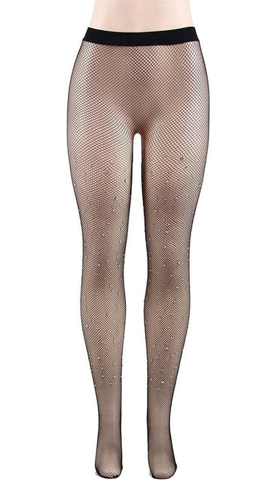 Black fishnet pantyhose with rhinestones: one size fits most. - Lingerie