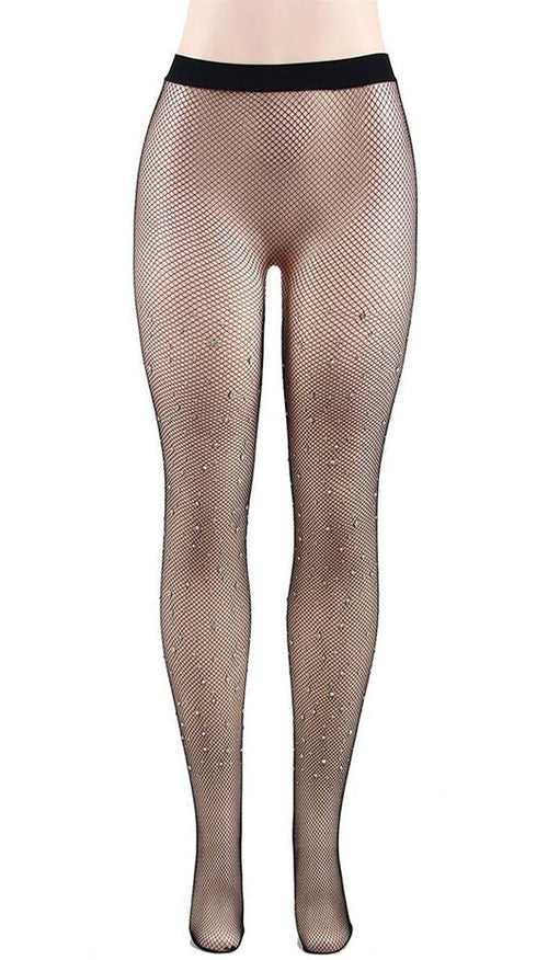 Black fishnet pantyhose with rhinestones: one size fits most. - Lingerie