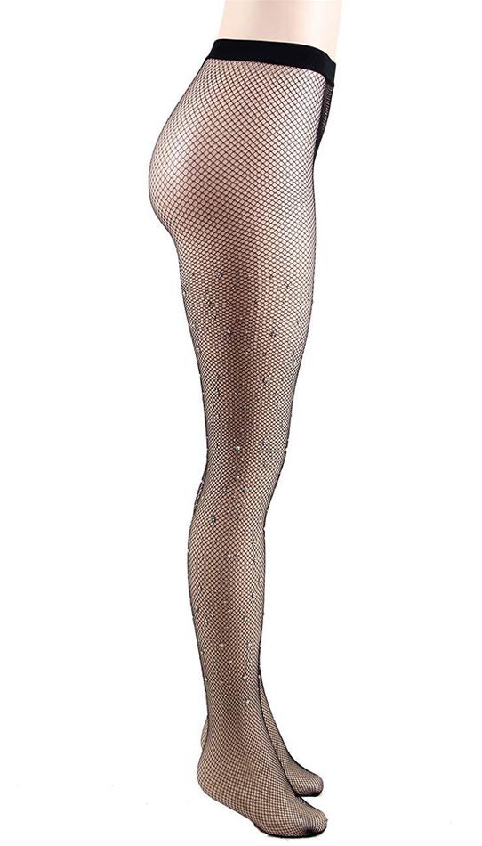 Black fishnet pantyhose with rhinestones: one size fits most. - Lingerie
