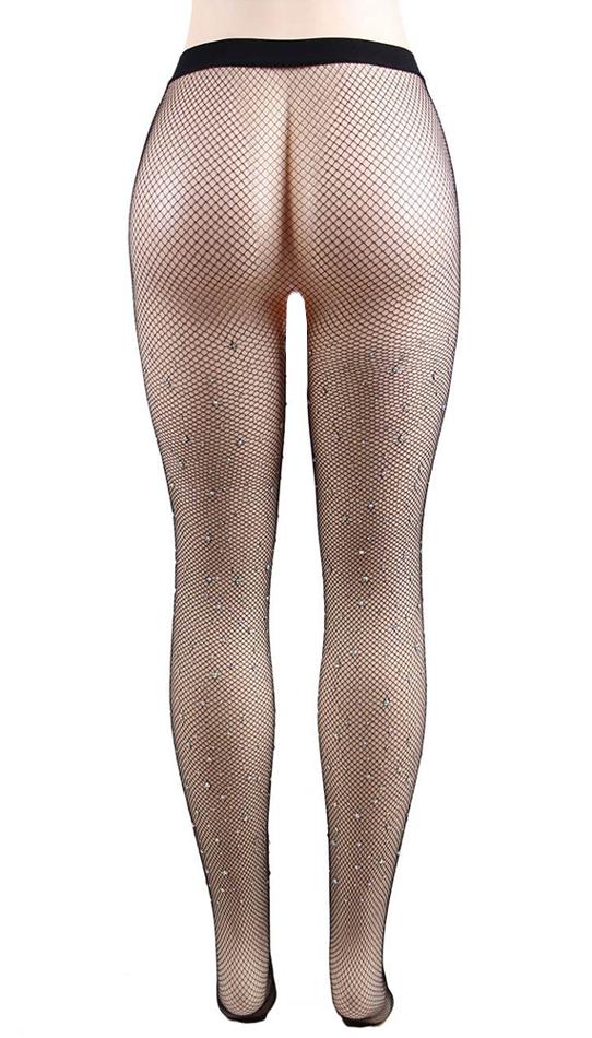 Black fishnet pantyhose with rhinestones: one size fits most. - Lingerie