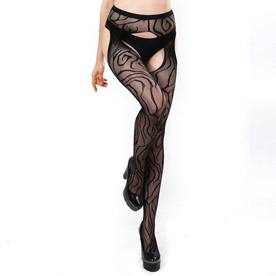 Black Gartered Stockings - One Size Fits Most - Lingerie