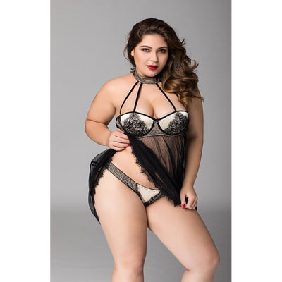 Black Sheer Lace Babydoll - QUEEN SIZE - Lingerie