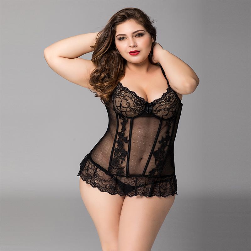 Black Sheer Lace Corset - L-XL - Lingerie