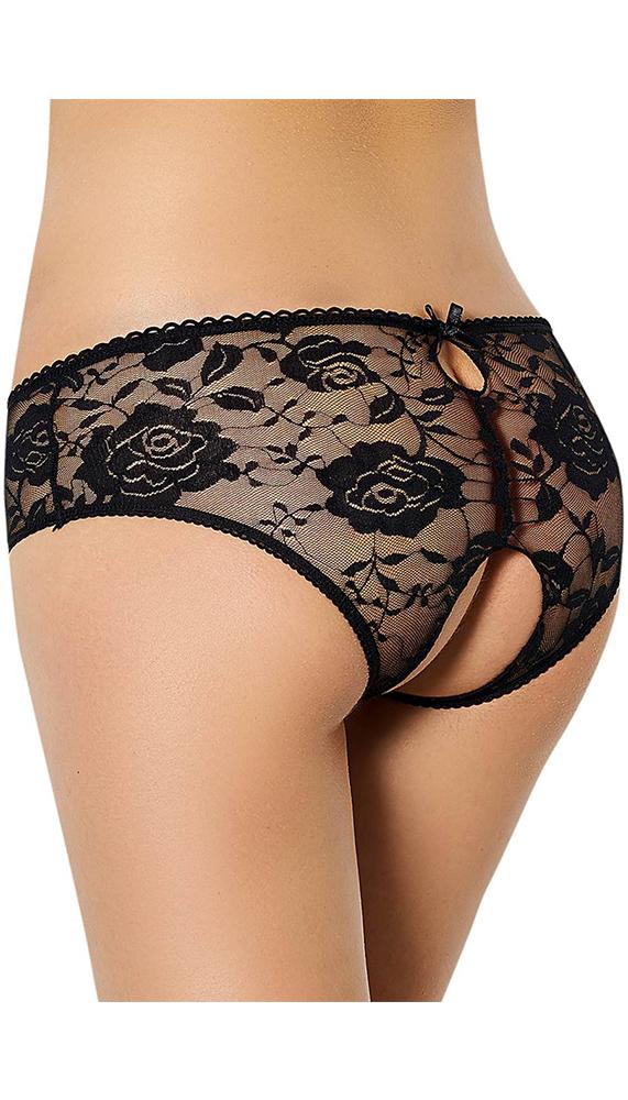 Black crotchless lace panties: available in three sizes. - Lingerie