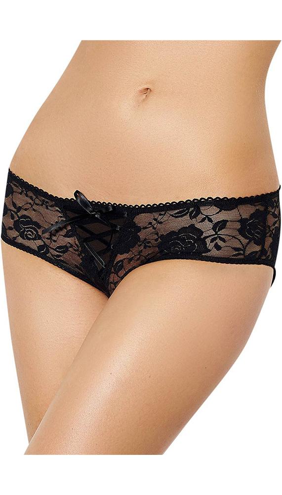 Black crotchless lace panties: available in three sizes. - Lingerie