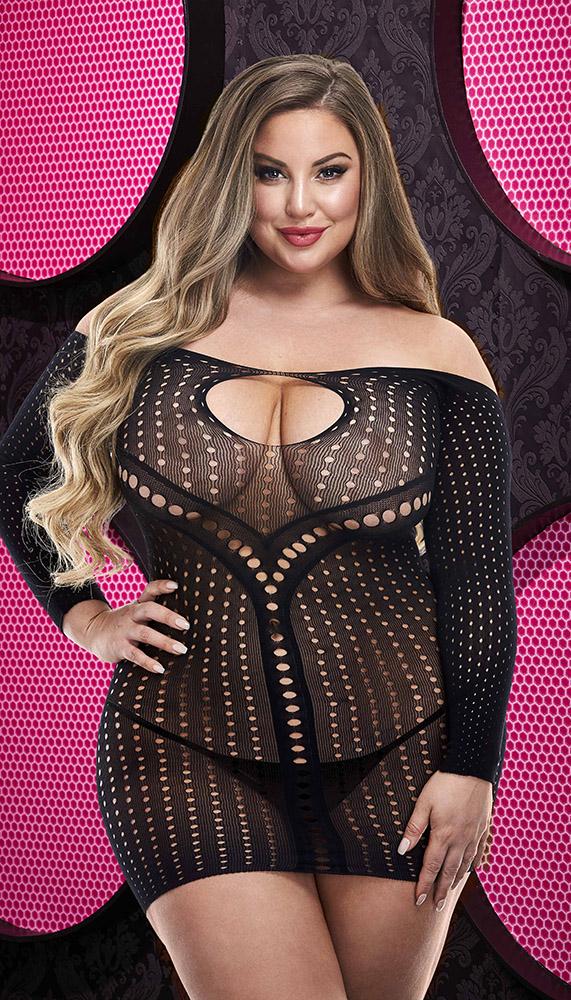 Long Sleeve Keyhole Mini Dress - Lingerie