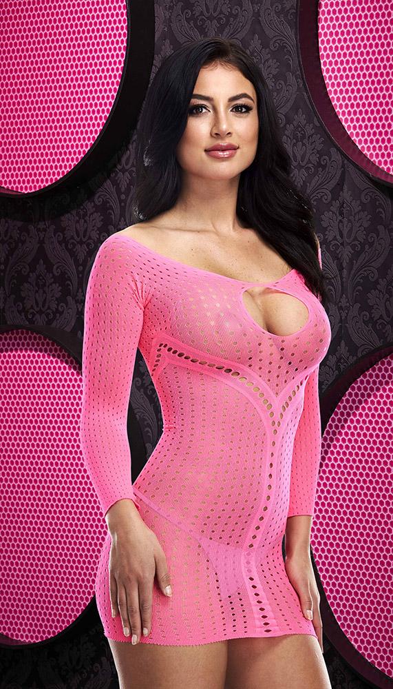 Long Sleeve Keyhole Mini Dress - Lingerie