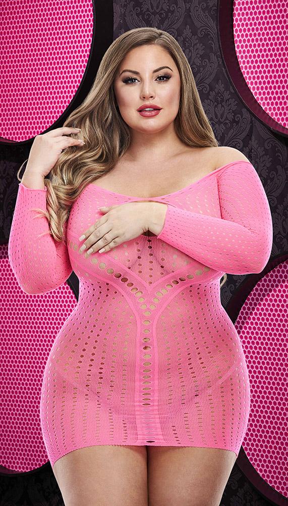 Long Sleeve Keyhole Mini Dress - Lingerie