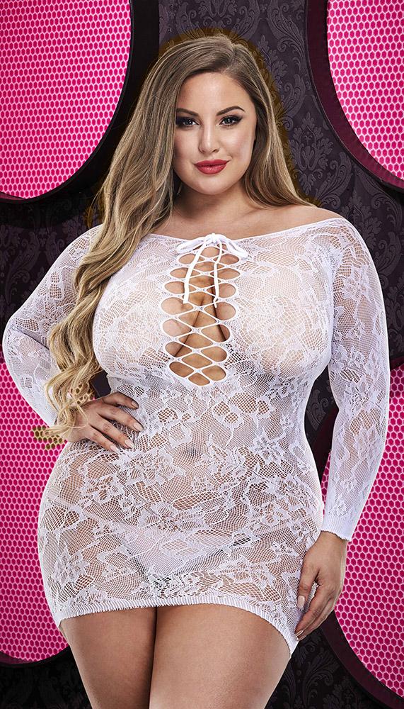 Lace Off The Shoulder Mini Dress - Lingerie