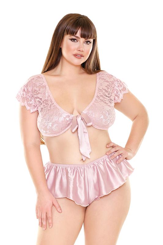 Norah Tie Front Top & Flutter Panty Lingerie Set - Lingerie